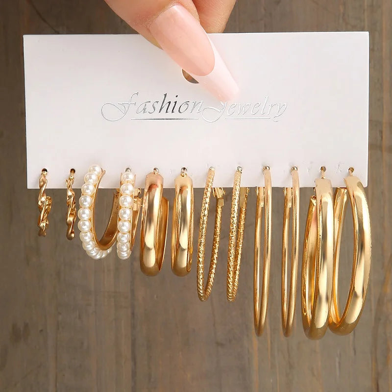 42 Pairs Gold Hoop Earrings Multipack for Women with Pearl Accents
