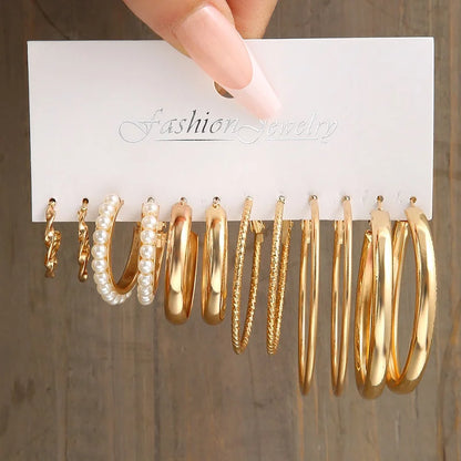 42 Pairs Gold Hoop Earrings Multipack for Women with Pearl Accents