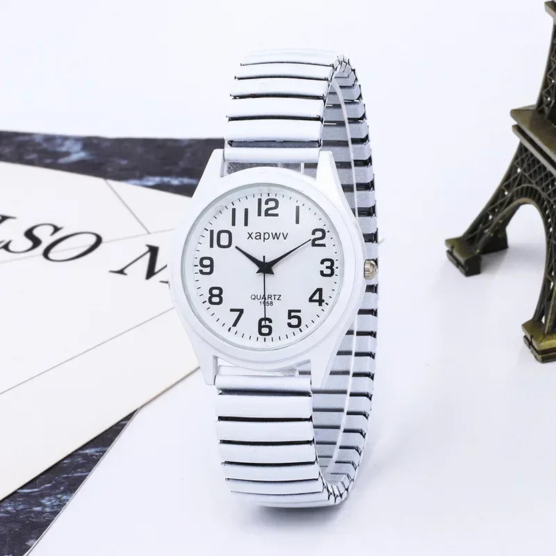 1pc Vintage Watches Women Men Creative Black and White Stainless Steel Elastic Band Watch Retro Elderly Couple Bracelet Watch