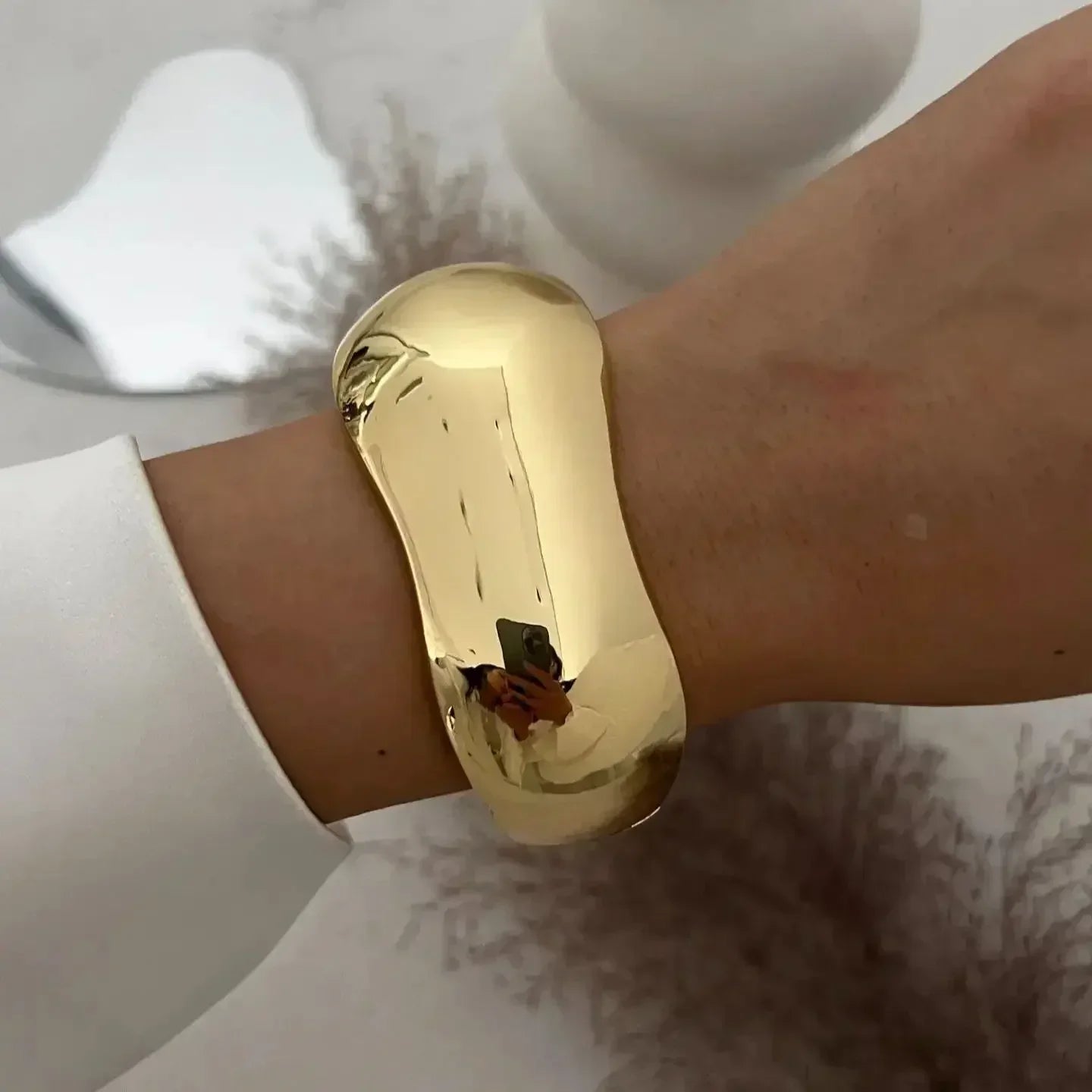 Punk Gold & Silver Geometric Wide Cuff Bangles for Women & Men