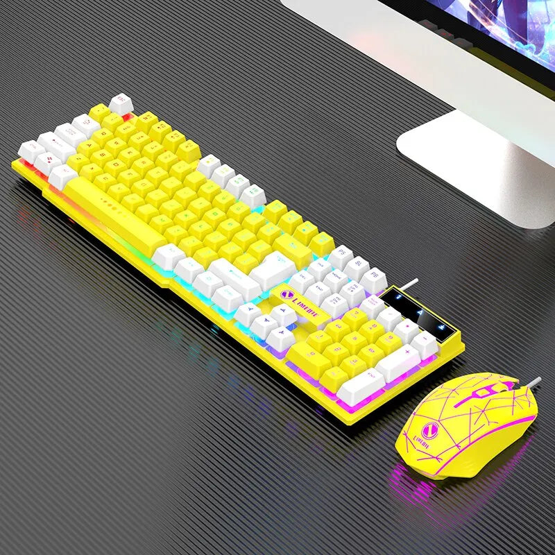 Wired Keyboard and Mouse Set - USB Luminous Mechanical Keyboard & Mouse Set for PC