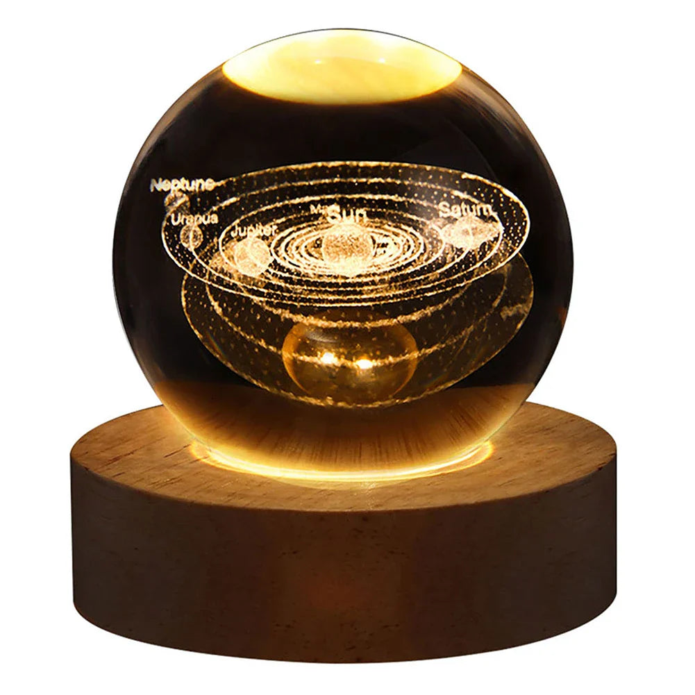 3D Crystal Lamp with Galactic Projection – USB Night Light