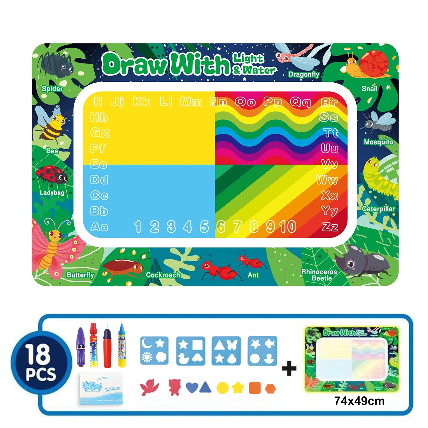 Coolplay Magic Water Drawing Mat Coloring Doodle Mat with Magic Pens Montessori Toys Painting Board Educational Toys for Kids