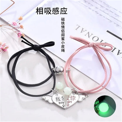 Luminous Beads Star Couple Bracelets For Women Men Charm Cat Flower Heart Key Lock Cross Matching Bracelets
