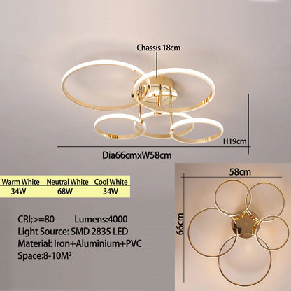Sleek 4 6 Ring LED Chandelier for Living Room, Bedroom & Kitchen