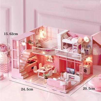 Wooden Miniature Doll House DIY Duplex Apartment Production 3D Puzzle Assembly Building Toy Decoration with Furniture Dollhouse