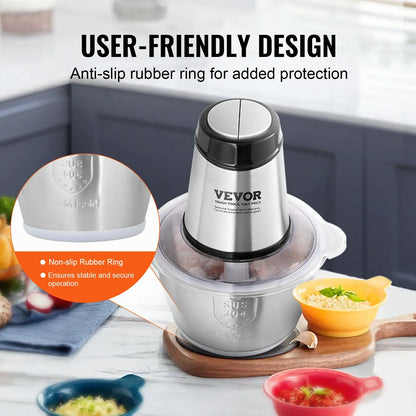 VEVOR Food Processor Electric Meat Grinder with 4Wing Stainless Steel Blades 8+5