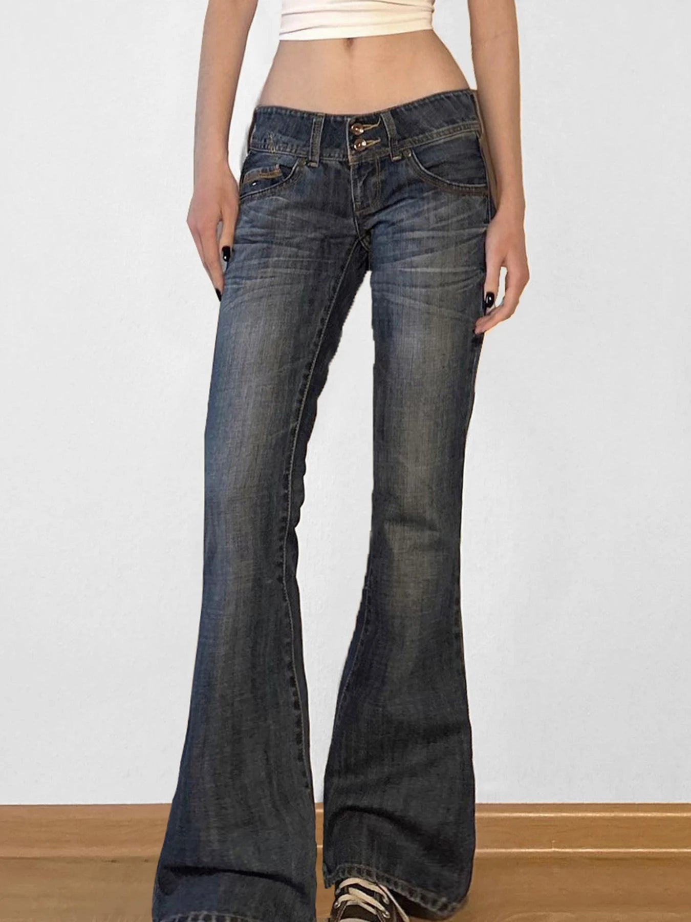 Women's Vintage Mid Waist Flared Denim Jean