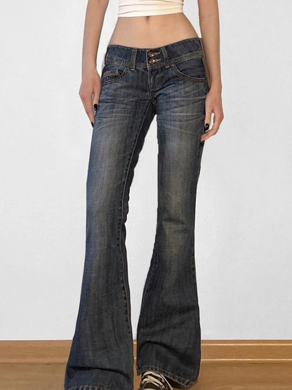 Women's Vintage Mid Waist Flared Denim Jean