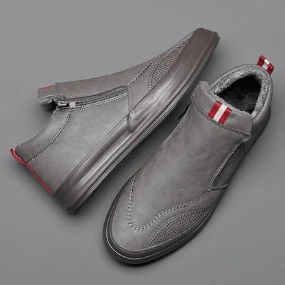 Men's Non-Slip Plush-Lined Leather Sneakers