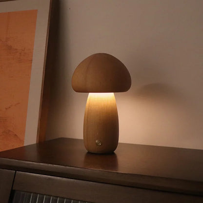 Cute Wooden Mushroom LED Night Light with Touch Control for Kids