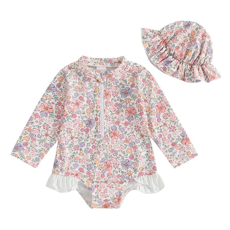 Baby Girl Floral Print Backless Bathing Suit