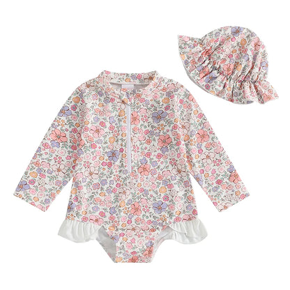 Baby Girl Floral Print Backless Bathing Suit