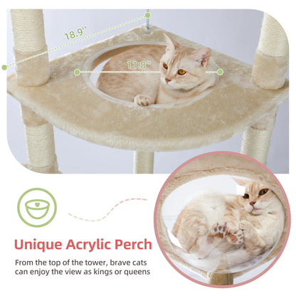Adjustable 236-258cm Height Cat Scratching Post Tall Cat Tower with Hammock Condo Cozy Cat Tree Kitten Furniture Pet Cat Toys