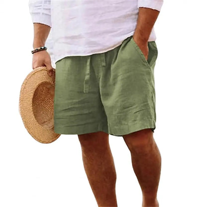 Men's Cotton Linen Drawstring Beach Shorts