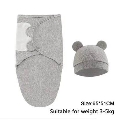 Newborn Cotton Baby Swaddle Wrap Adjustable Sleepsack Hat Set