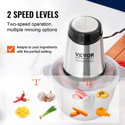 VEVOR Food Processor Electric Meat Grinder with 4Wing Stainless Steel Blades 8+5