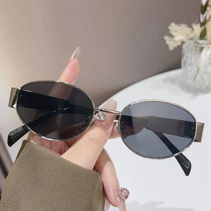 Trendy Oval Sunglasses for Women 2024 Luxury Brand Designer Metal Frame Sun Glasses Ladies Classic Vintage Round Shades Unisex