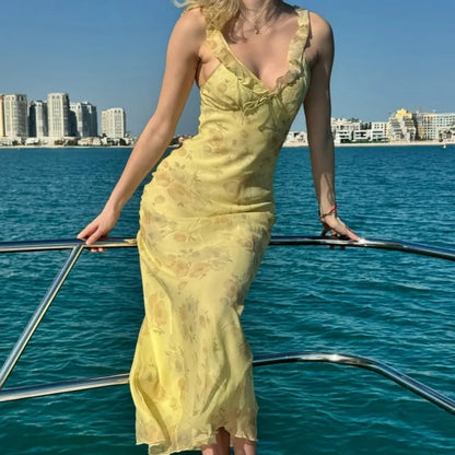 Summer Floral Plunge Maxi Dress - Sexy Backless Vacation Beachwear