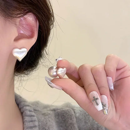 Elegant Heart Pearl Drop Earrings for Women