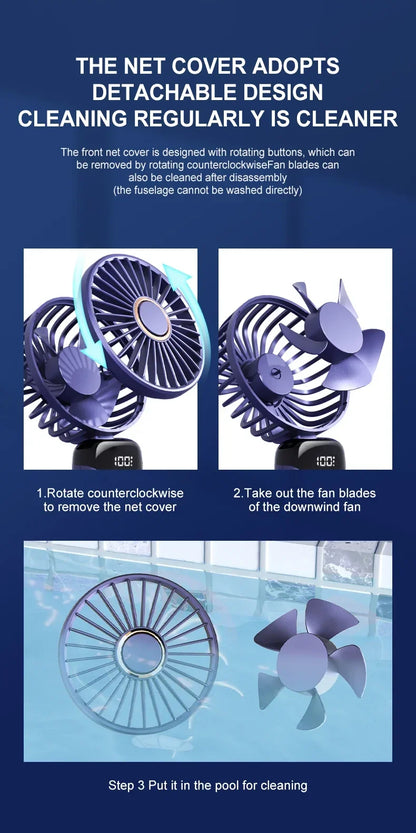 USB Handheld Mini Fan - Foldable, Portable, Neck Hanging, 5-Speed Rechargeable Fan with Phone Stand & Display Screen