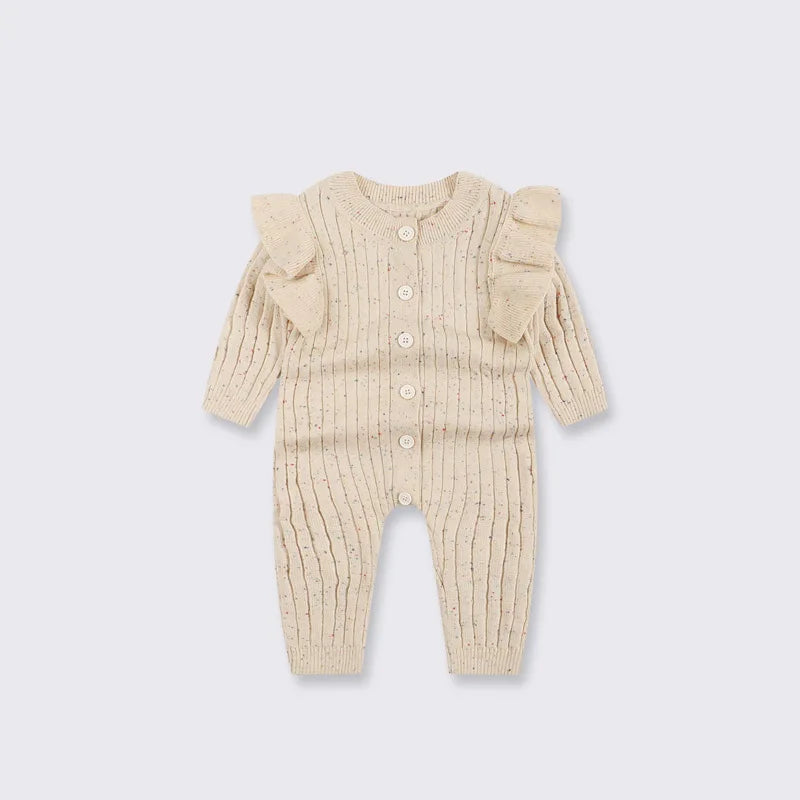 Cozy Chic Knitted Jumpsuit with Ruffle Sleeves