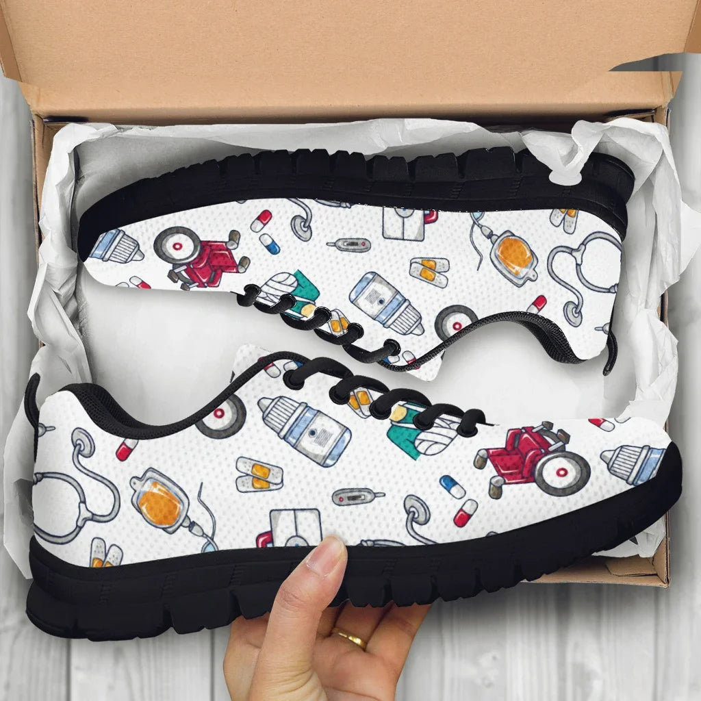 White Ambulance Medical Equipment Sneakers First Aid Printing Summer Breathable Mesh Sneakers Nurse Casual Shoes Custom Shoes