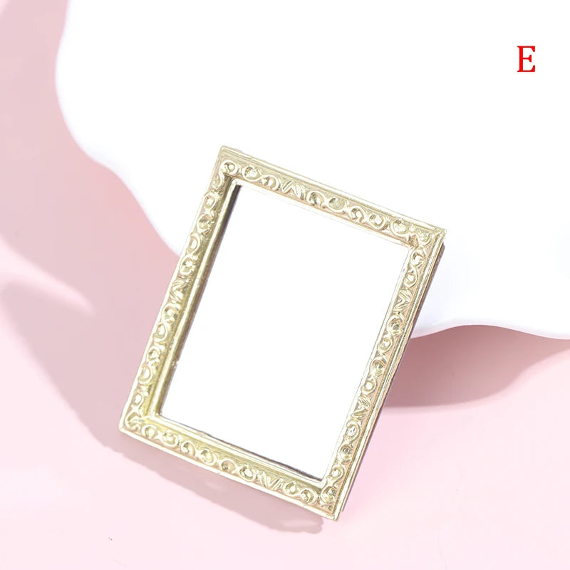 1pc 1/12 Dollhouse Miniature Frame Accessories Furniture Miniature Mirror Wall Room Mirror Mini Classical Doll House Mirrors