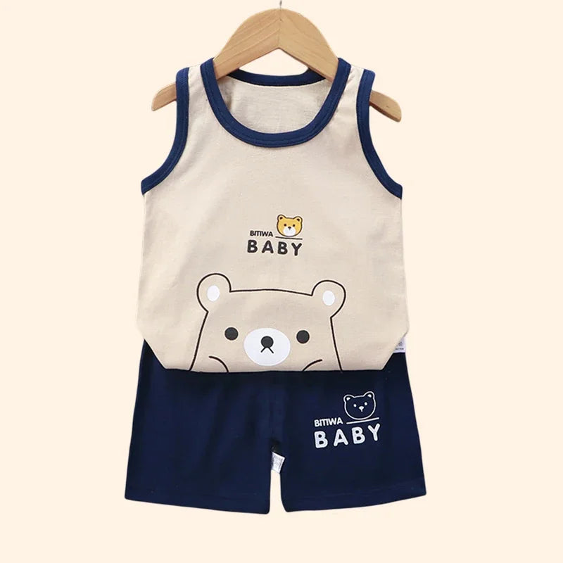 NoEnName_Null Unisex Baby Cartoon Print Pullover Shorts Set for Toddlers (Ages 1-3Y)
