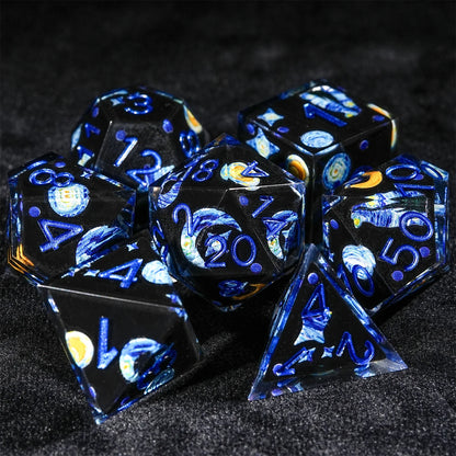 1-7pcs DND Milk White Solid Resin Black Kitten Smile Cat Dice Set Multi-sided Polyhedral Dice for D&D COC Role RPG Table Game