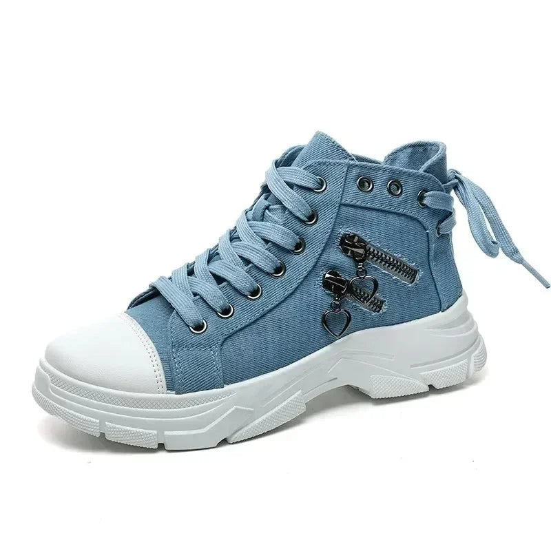 Decor Zipper Lace Up Round Toe Platform Sneakers