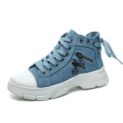 Decor Zipper Lace Up Round Toe Platform Sneakers