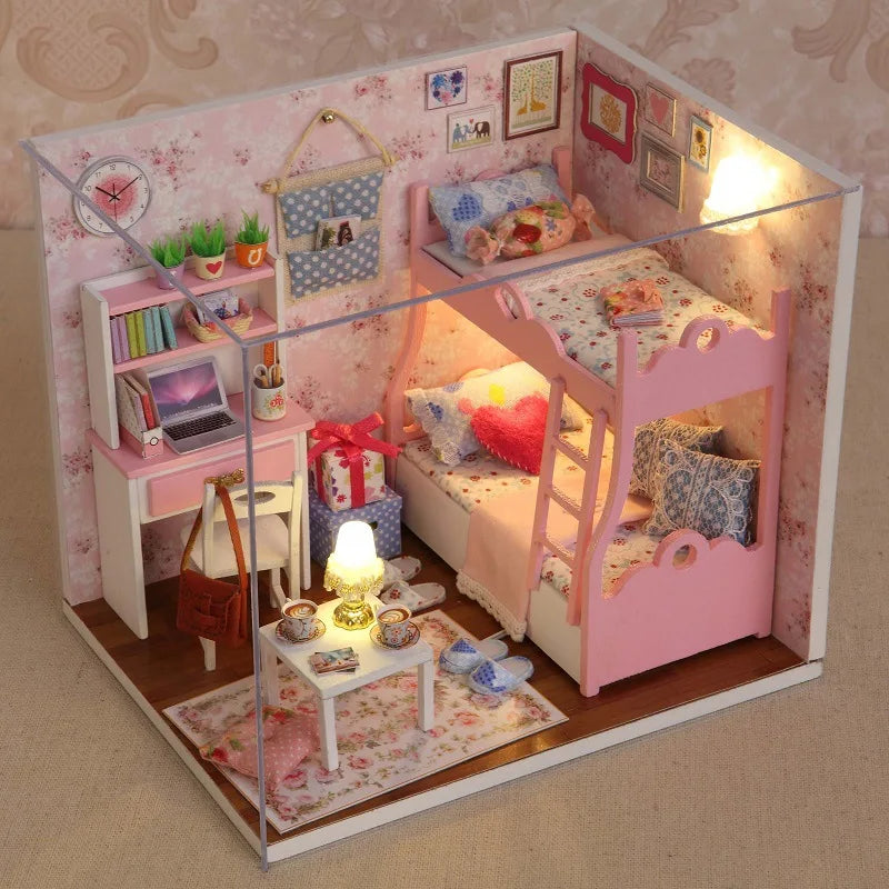 Wooden Miniature Doll House DIY Small House Kit  Assembled DollHouses Building Model 3D Puzzle Toy With Furniture Adults Gifts