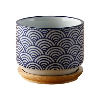 Flower Pot With Bamboo Tray Japanese style Ceramic Lot Mini Cement Succulent   Bonsai Planter Garden Decor Office Home Plant