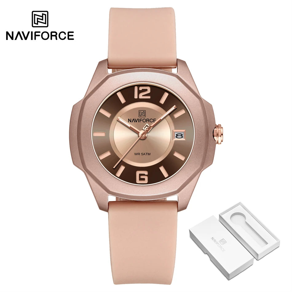 NAVIFORCE Women's Quartz Watches Silicone Strap Wrist Watch Waterproof