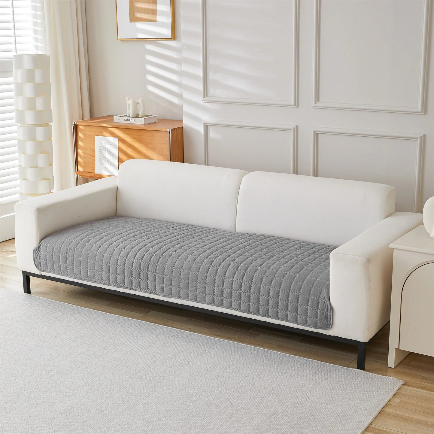 Quilted Anti Slip Sofa Cover Solid Furniture Protector