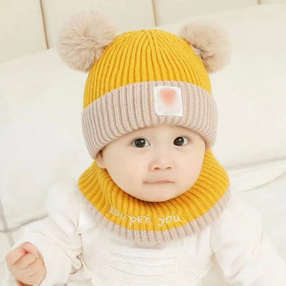 1Set Baby Hat Scarf Set Knitted Winter Hat Infant Toddler 1-5Y