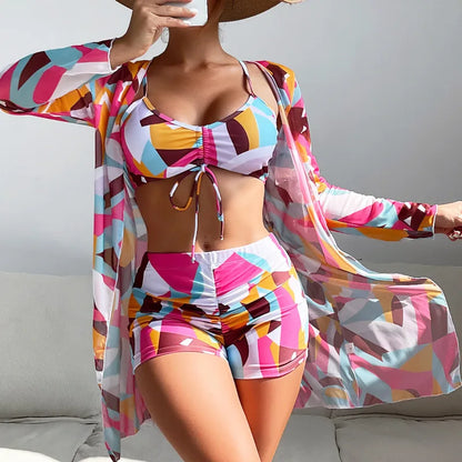 2025 Print Three-Piece Swimsuits Tankini Sets Female Swimwear Push Up For Beach Wear Bathing Suits Pool Women's Swimming Suit