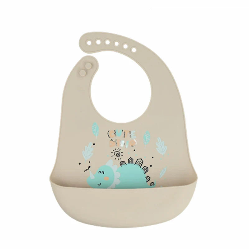 Waterproof Baby Bibs with Adorable Cartoon Dinosaur Print – Adjustable, Soft Silicone Material for Mess-Free Toddler Feeding