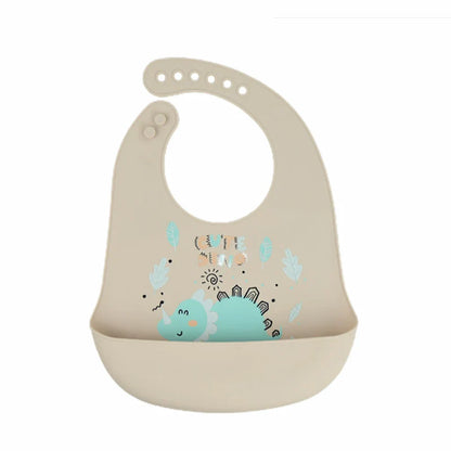 Waterproof Baby Bibs with Adorable Cartoon Dinosaur Print – Adjustable, Soft Silicone Material for Mess-Free Toddler Feeding