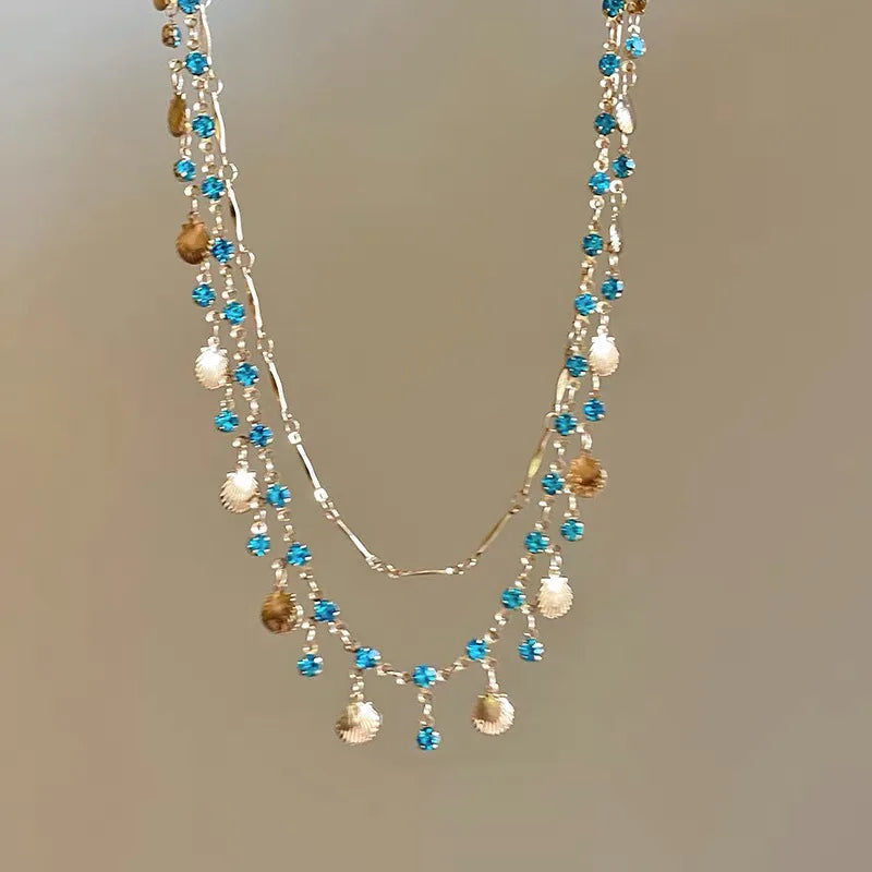 Silver-Tone Blue Gem Waterfall Necklace and Earrings Set