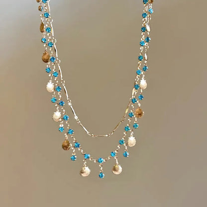 Silver-Tone Blue Gem Waterfall Necklace and Earrings Set