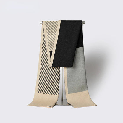 High Quality Wool Blend Scarf Men Thick Versatile Stripe Cashmere Muffler
