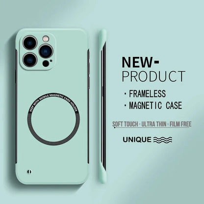 Ultra Thin Hard PC Magnetic Frameless Phone Case for iPhone 15 14 13 Matte Color Solid Cover