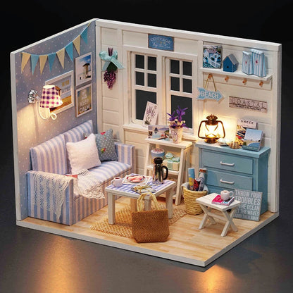 Dollhouse Miniature DIY Wooden Dollhouse Kit with Furniture with LED Light Music Sweet Time