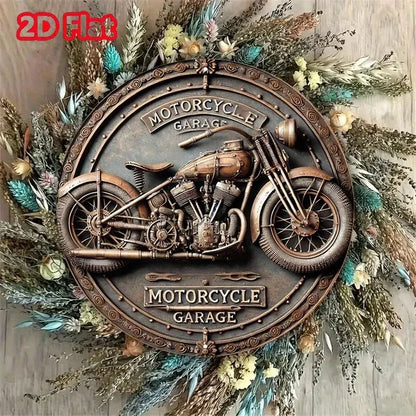2D Vintage Retro 8x8" Aluminum Sign - Round Motorcycle Garage Metal Tin Wall Decor For Home, Garage, Cafe