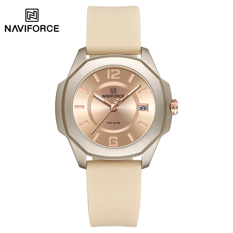NAVIFORCE Women's Quartz Watches Silicone Strap Wrist Watch Waterproof