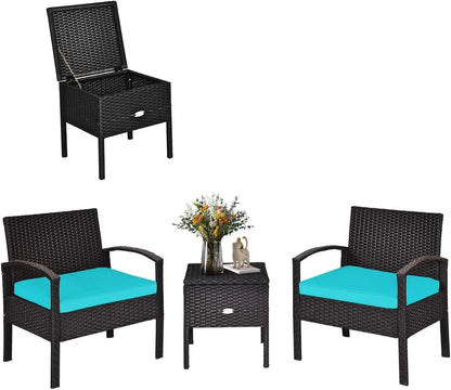 Modern Patio Conversation Set with Built-in Coffee Table and Cushions -Red