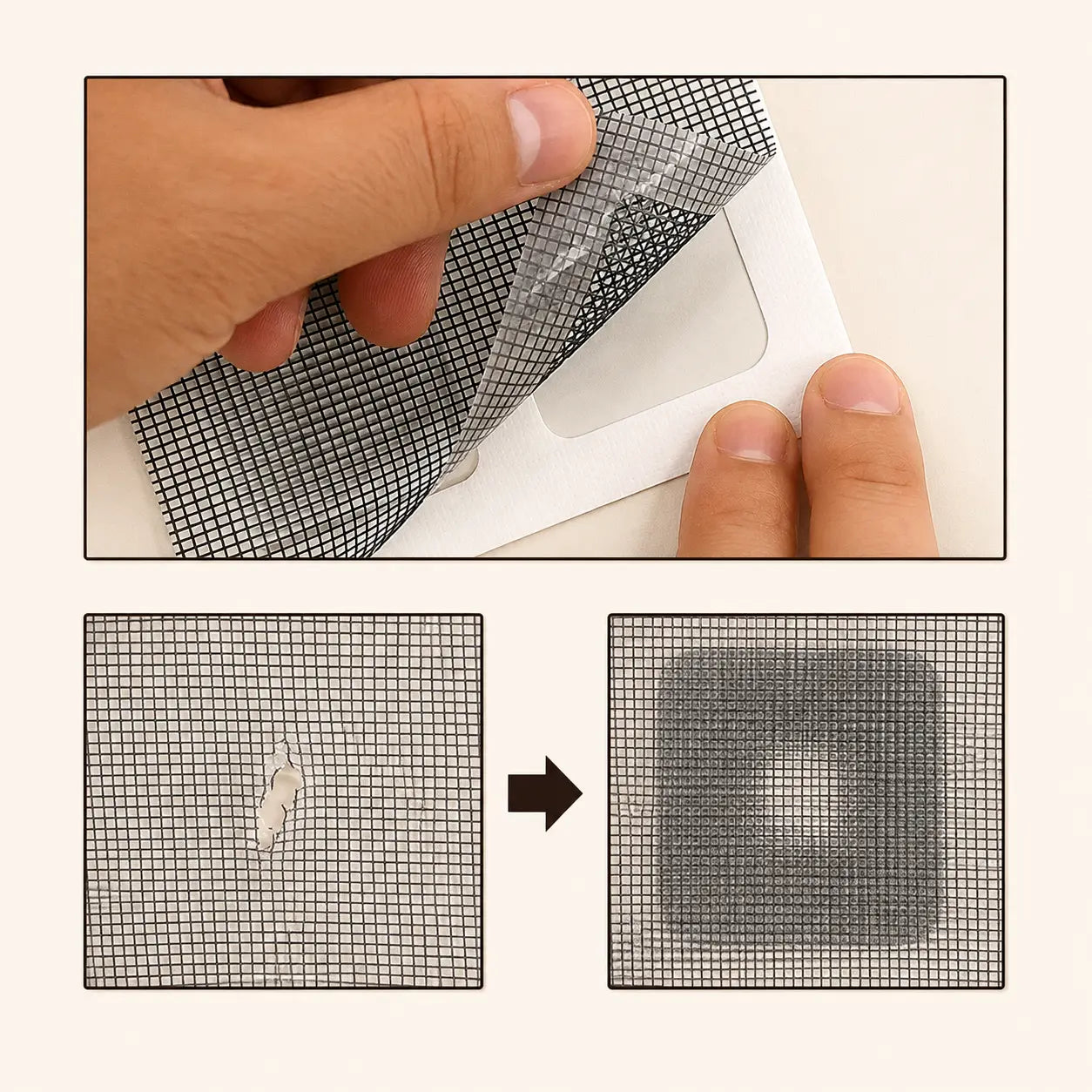 Window Screen Repair Patch Kit, 6-Pack Self-Adhesive Mesh Patches, 4x4 Inch