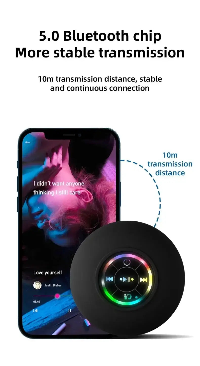 VIKEFON Portable Bluetooth Audio Ipx4 Waterproof Led Lights Bathroom Outdoor Large Suction Cup Can Be Adsorbed Wall Speaker